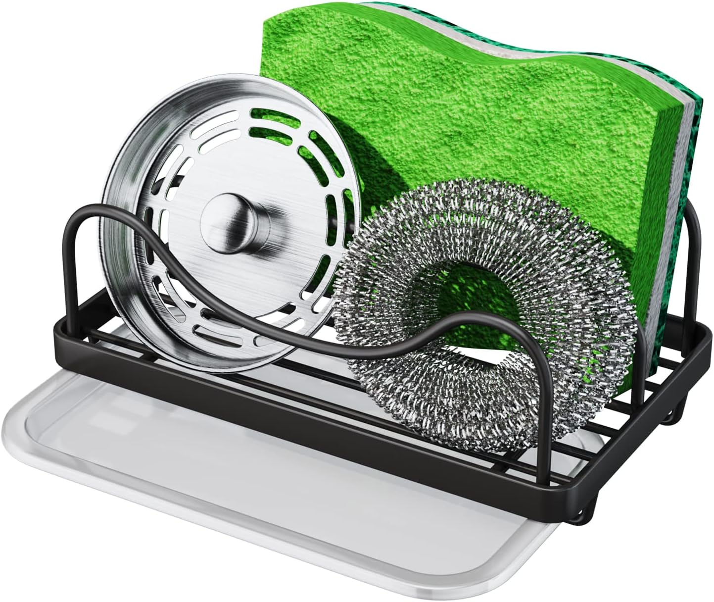 Consumest Sponge Holder for Kitchen Sink - Movable Sink Caddy for Countertop Organizer, 304 Stainless Steel Sponge Holder with Detachable Drip Tray for Kitchen Accessories-Silver