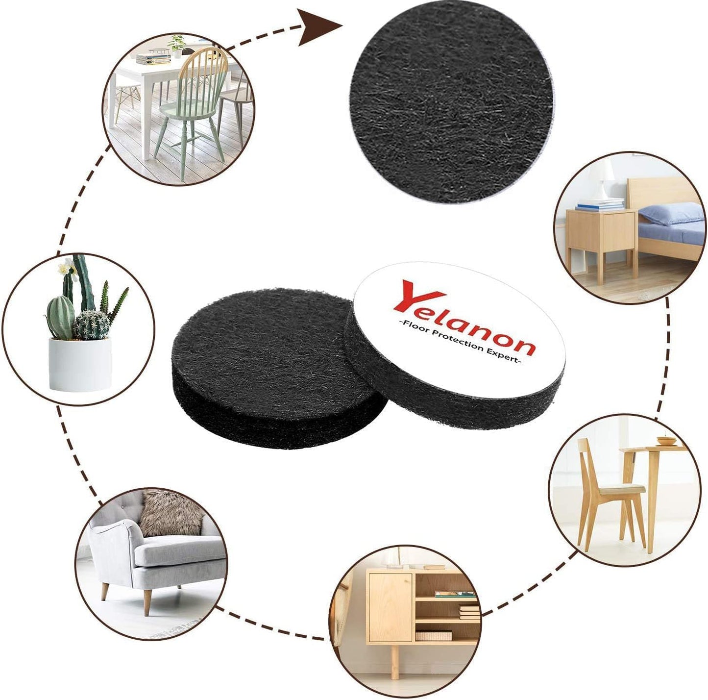 Yelanon Felt Furniture Pads for Hardwood Floors -36 Pcs 2" Premium Floor Protectors for Furniture, Felt Pads for Chair Legs, Black