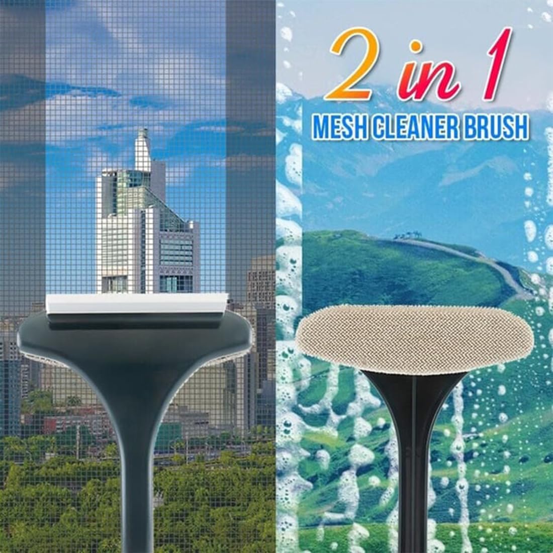 2 in 1 Mesh Cleaner Brush, Double Sided Wet & Dry Dual Purpose Window Screen Cleaning Brush, 2 in 1 Multifunctional Screen Brush, Extendable 2 in 1 Mesh Cleaning Brush (2Pcs-F)