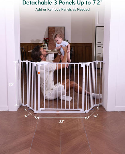 Babelio 104" Extra Wide Baby Gate, 30” Tall Auto Close Dog Fence for Stairs Doorways Fireplace, Hardware Mounted Pet Gate Indoor, Foldable 5 Metal Panels, AdaptiZone Series, Black