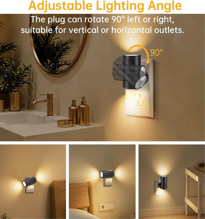 TSEXES LED Night Lights Plug into Wall, Dusk to Dawn Sensor,5-300LM Adjustable Brightness, Soft White 3000K,Dimmable Night Lights for Kitchen,Hallway Bedroom,Stairs, 2 Pack