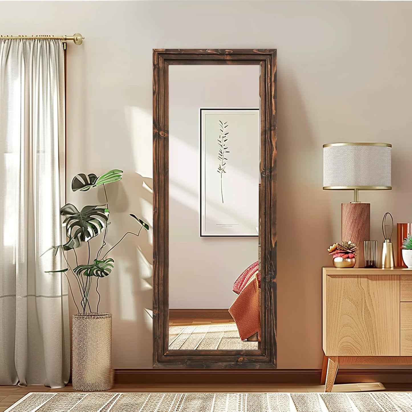 Full Length Mirror 65"x22" with Stand Solid Wood Frame Floor Large Mirror for Living Room, Bedroom Hanging Standing or Leaning Wall-Mounted, New Black