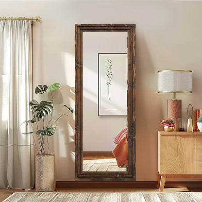 Full Length Mirror 65"x22" with Stand Solid Wood Frame Floor Large Mirror for Living Room, Bedroom Hanging Standing or Leaning Wall-Mounted, New Black