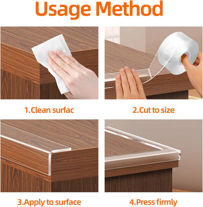 Clear Edge Protector Strip for Furniture, 0.8in x 9.84ft Invisible Corner Guards, No-Residue Self-Adhesive Sharp Edge Cushion Bumper for Table, Countertop, Cabinet, Door Frame, Home Safety