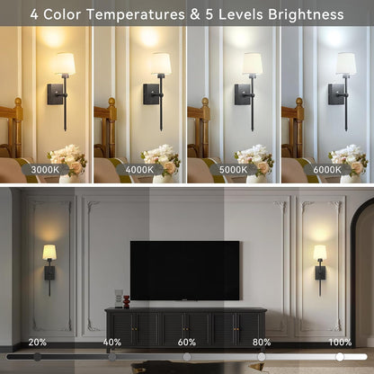 iThird Wall Sconce Battery Operated Set of 2, 6000mAh Rechargeable Wall Lights with Touch Control and Remote Control, Wireless Wall Lamps for Bedroom, Black Sconces Wall Decor for Living Room Hallway