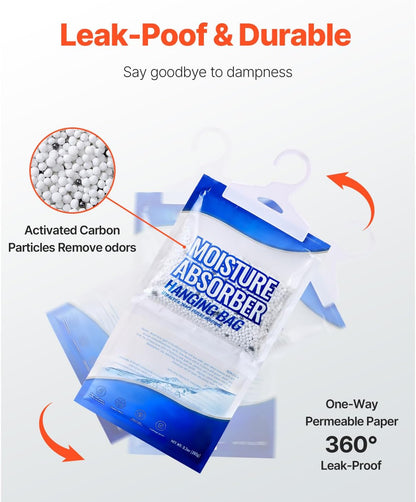 Happybuy Hanging Moisture Absorber, 9.3 oz (10 Packs), Fragrance-Free Bags for Wardrobes, Bedrooms & Bathrooms