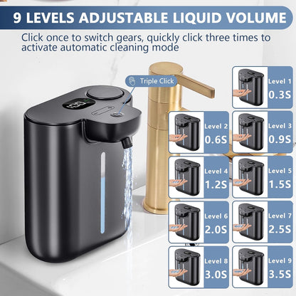 Automatic Soap Dispenser,9 Levels Liquid Soap Dispenser for Kitchen, RechargeableTouchless Liquid Hand Soap Dispenser for Bathroom,16.9oz/500ml,1200mah Rechargeable,Wall Mount & Countertop