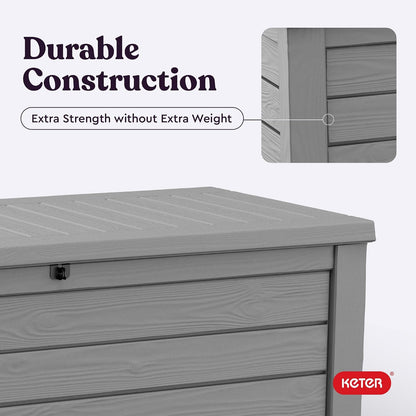 Keter 150 Gallon Resin Large Deck Box Organization and Storage Box for Patio, Outdoor Cushions, Garden Tools, Brown | Hydraulic Pistons, Resin, Weatherproof