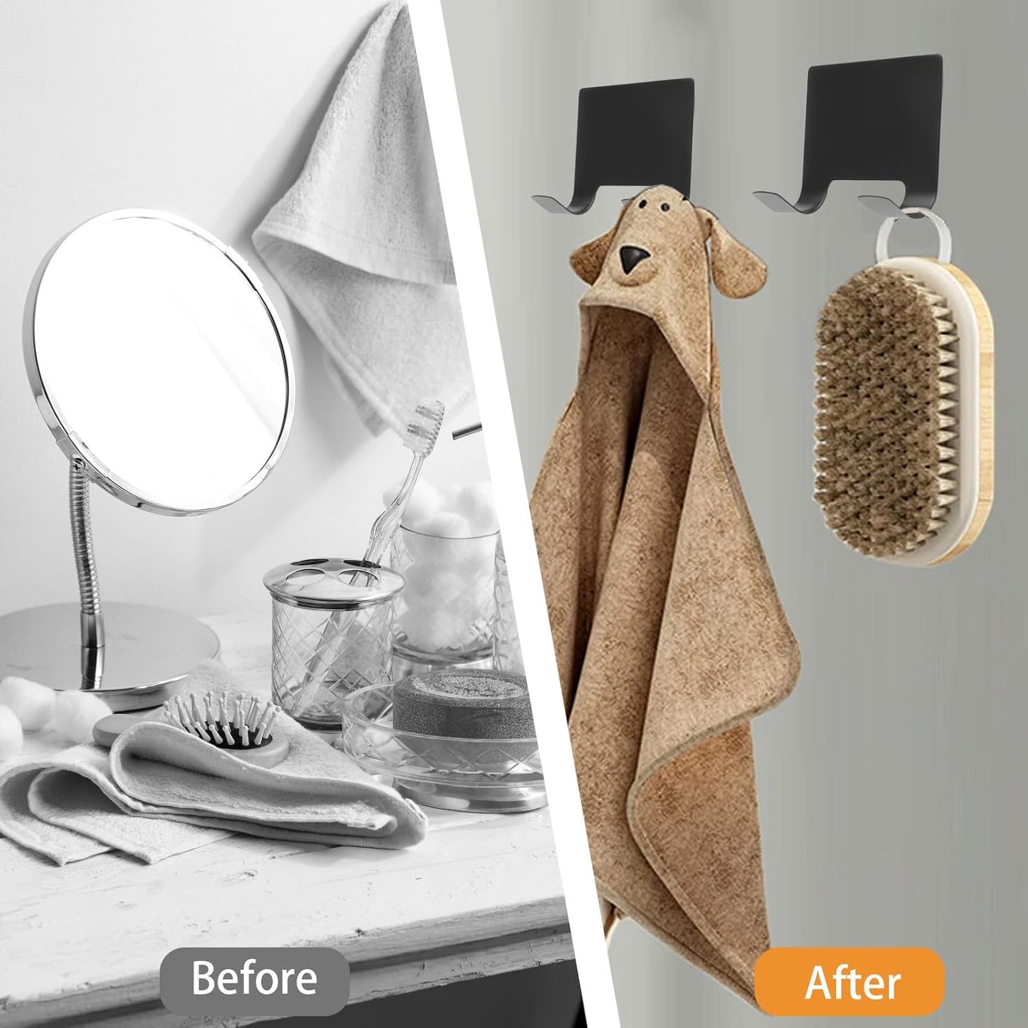 MOROBOR 4 Pcs Shower Squeegee Adhesive Hook, All-Purpose Scraper Holders Towel Hooks Stainless Steel Waterproof Storage Hook Bath Accessories for Kitchen & Bathroom（Silver）