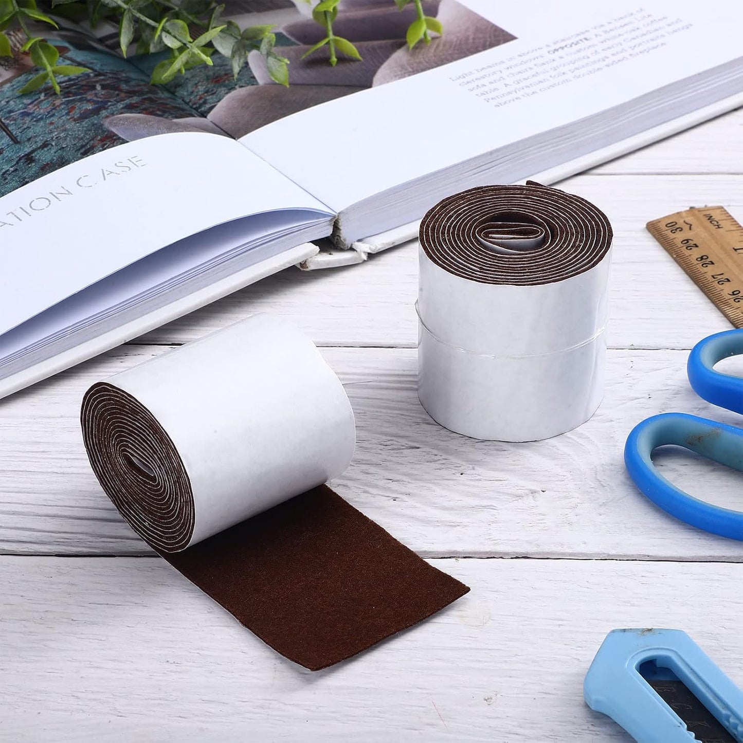 Shappy 2 Packs 120 x 2 x 0.12 Inch Felt Strips with Adhesive Backing Felt Tape Roll Non Slip Self Adhesive Cuttable Furniture Pads for Protecting Hardwood Floors, Chairs, Wall(Dark Brown)