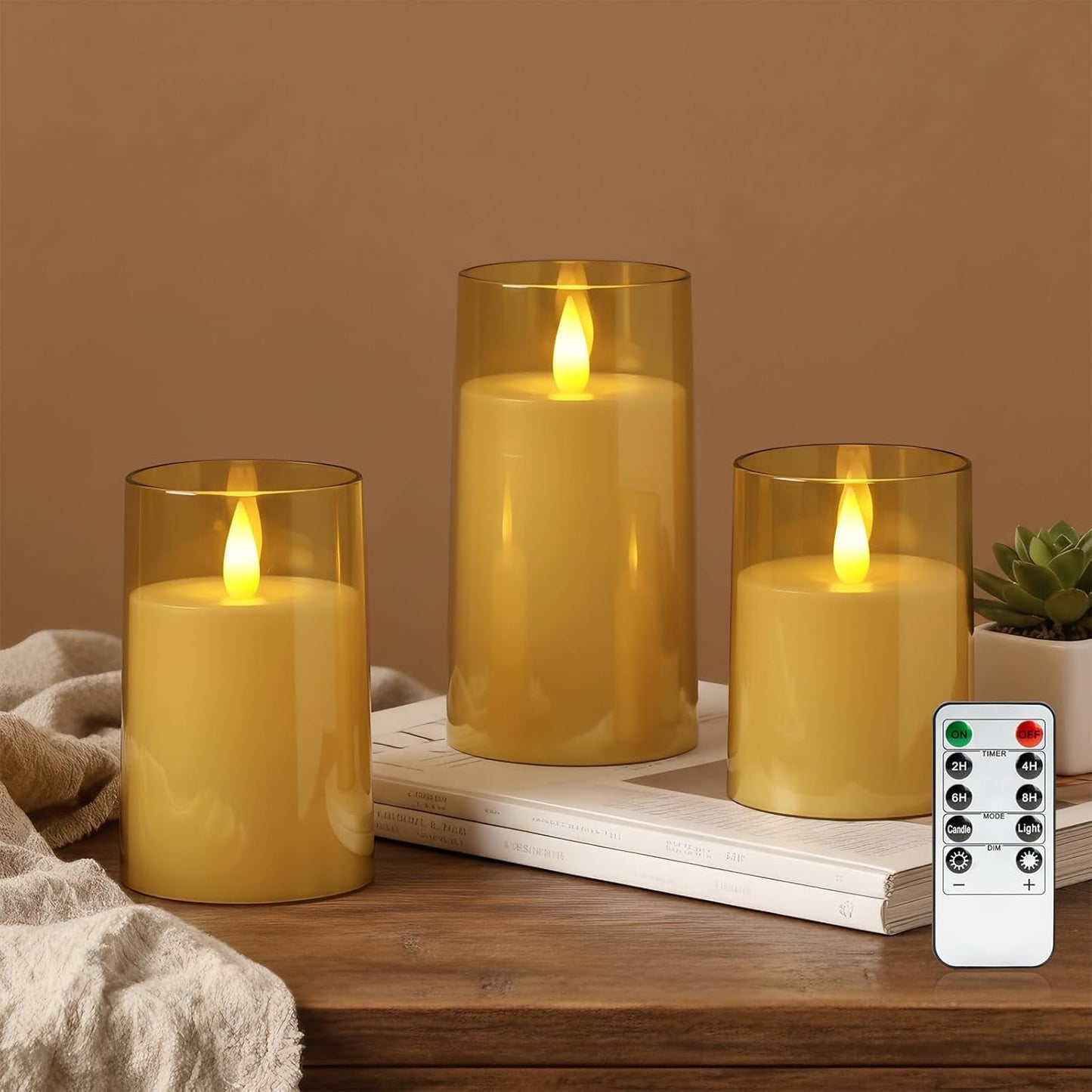 Raycare Flameless Electronic Pillar Candles with Remote Control and Timer- Battery Operated Realistic Flickering LED Fake Candle for Home, Wedding, Valentine's Day, Decor,White,Set of 2(3"x6"6")