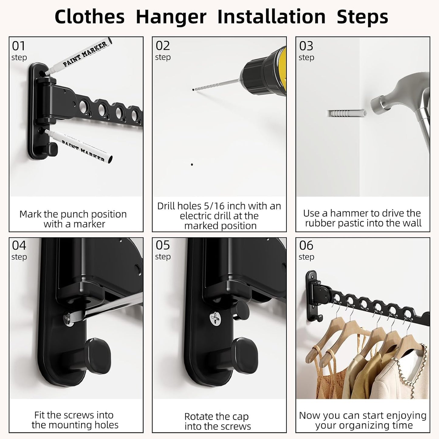 Wall Mounted Clothes Hanger Drying Folding Racks | Full 180° horizontal & vertical pivot