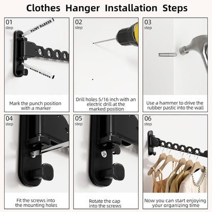 Wall Mounted Clothes Hanger Drying Folding Racks | Full 180° horizontal & vertical pivot