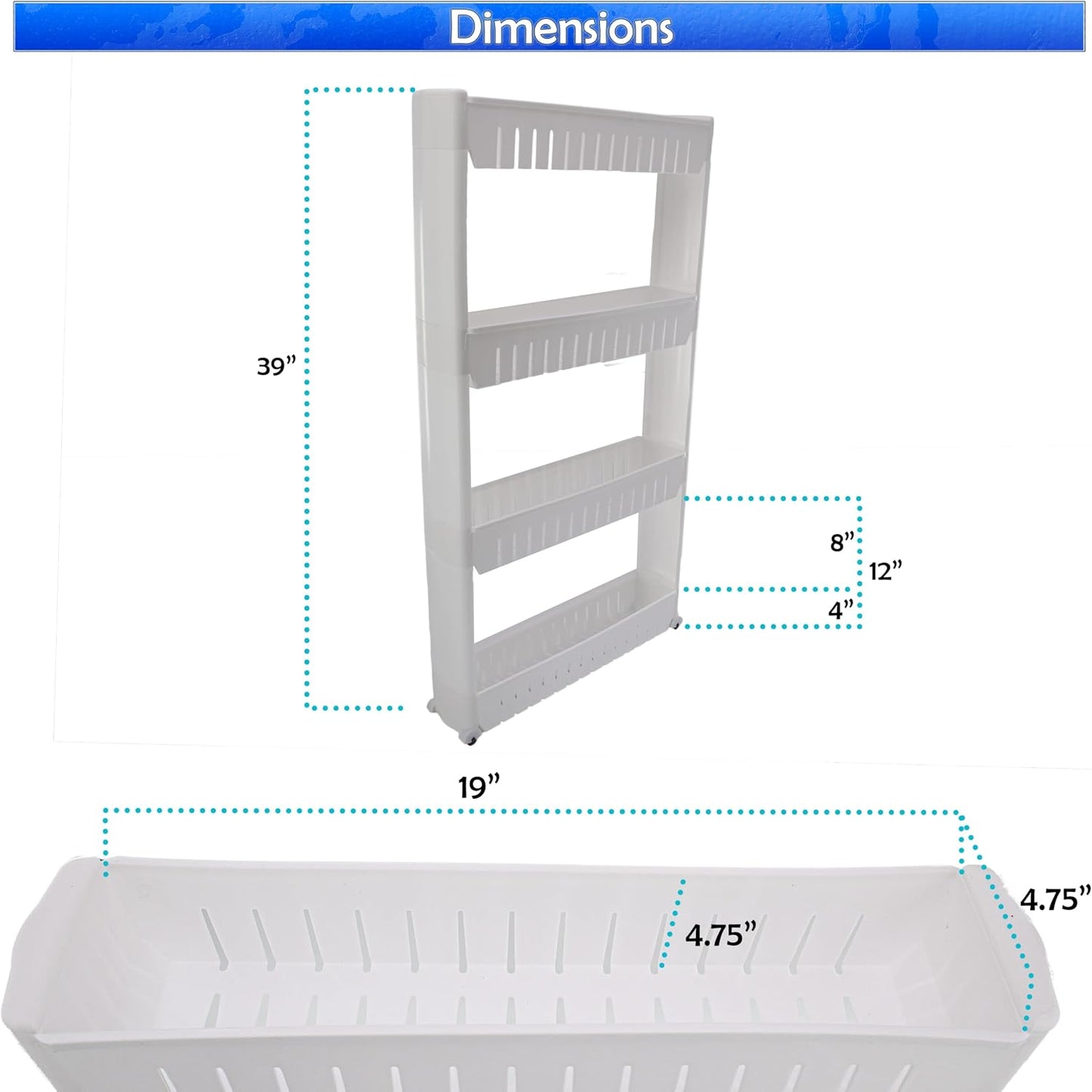 Slim Rolling Storage Cart for Bathroom and Laundry Room Organization - Narrow Space-Saving Mobile Shelving Utility Cart - Versatile Tier Design (White, 4 Tier)