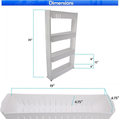Slim Rolling Storage Cart for Bathroom and Laundry Room Organization - Narrow Space-Saving Mobile Shelving Utility Cart - Versatile Tier Design (White, 4 Tier)