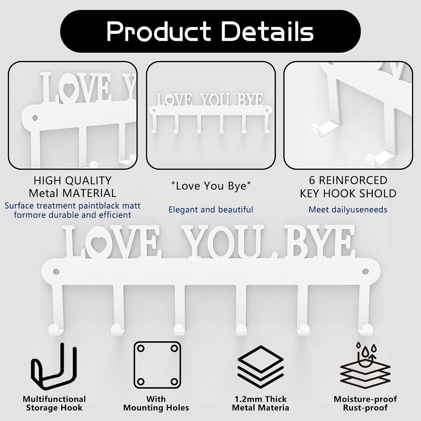 2 Pack Key Holder Wall Mount, Wall Mount Key Holder, Key Hooks Hanging Keys, Key Hanger with 8 Hooks, No-Drill Decorative White Key Rack for Living Room, Kitchen, or Bathroom