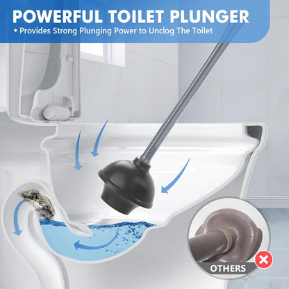 LOVLOY Toilet Plunger and Brush with Holder, Bowl Brush and Heavy Duty Toilet Plunger Set with Ventilated Holder, 2-in-1 Toilet Brush and Plunger Combo for 5.3-inch Toilet Drain New Pack (White, 1)