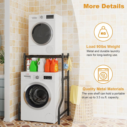 ULIFHOME U16 Upgraded Washer Dryer Stacking Rack for Narrow Laundry Room and Bathroom, Metal Over Washer and Dryer Storage Shelves for Saving Space, 29.5" W x 23.6" D x 53.1" H, Black