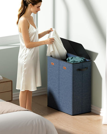150L 2-Section Laundry Hamper with Lid – Removable Bag, Double Compartment Clothes Hamper for Bathroom, Bedroom, Dorm & Laundry Room