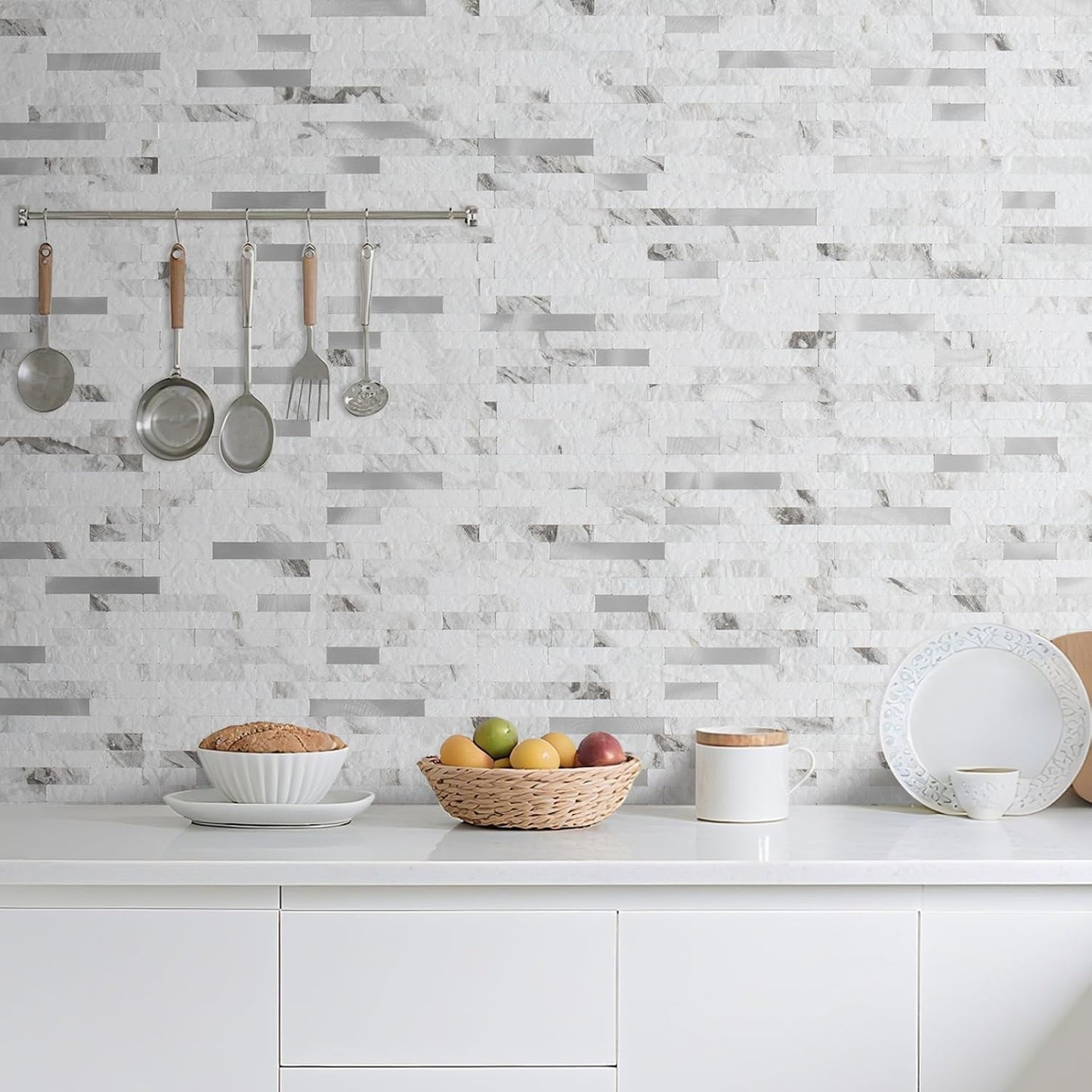 DICOFUN 10-Sheet Peel and Stick Backsplash Wall Tile, PVC Kitchen Backsplash Peel and Stick in Sandstone, 9.4 sq.ft