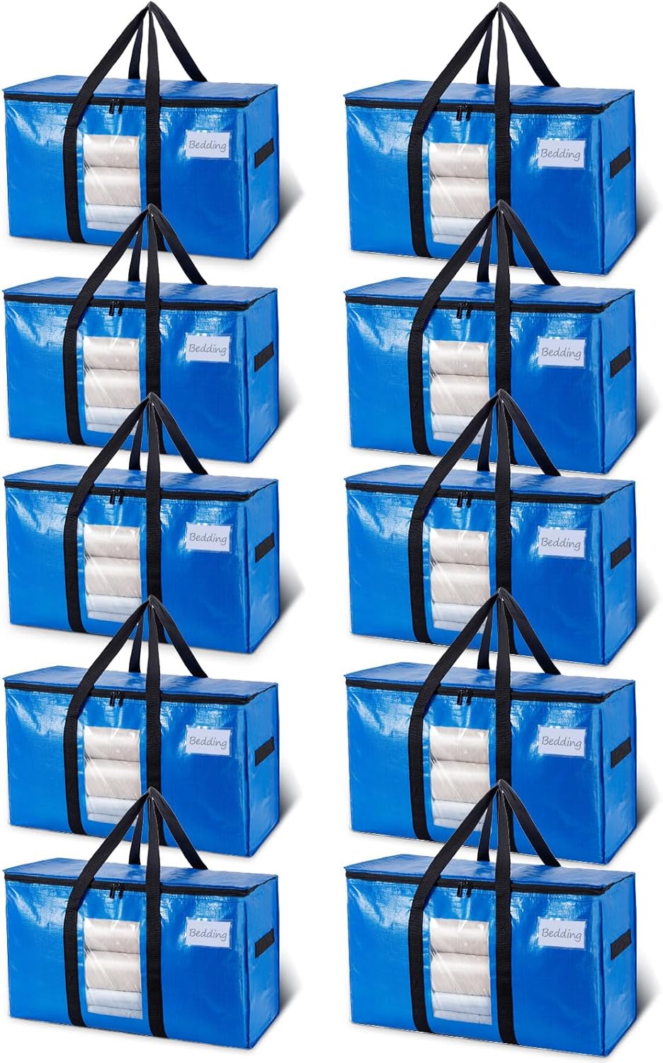 TAILI Extra Large Moving Bags, 4 Pack Blue Heavy Duty Totes For Storage with Visible Window, Wrap Around Handles, Storage Bags for Space Saving, Alternative to Moving Boxes