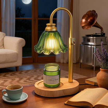 Candle Warmer Lamp with Adjustable Height - Flameless 4-Level Dimmable Wax Warmer, Timer Function & Stylish Design in Multiple Colors (Green)