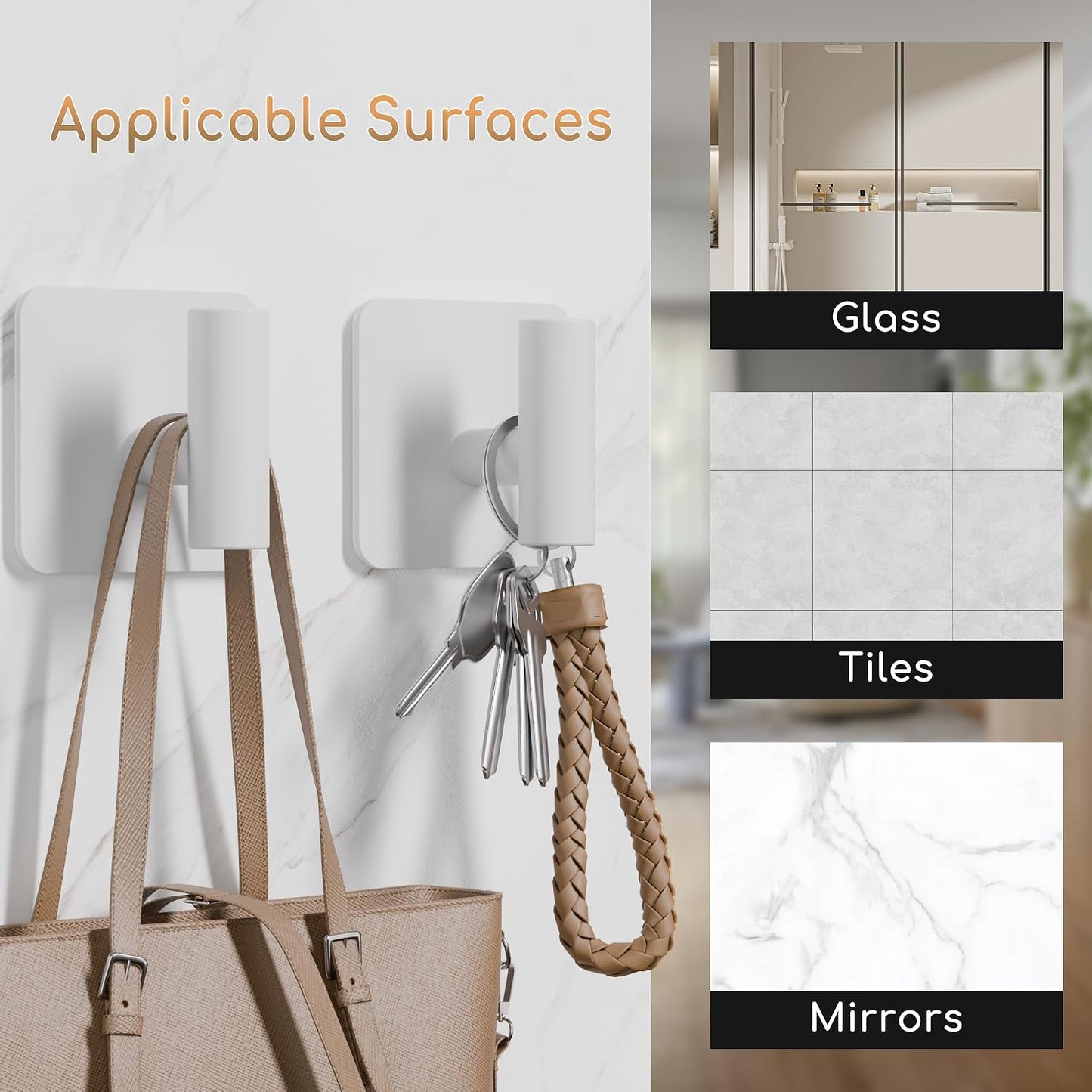 Aikzik 4 Pack Large Heavy Duty Wall Hooks - 26lb Max, Stainless Steel Adhesive Towel Hook, Shower Hooks for Hanging Towel, Coat, Robe, Wall Hook for Use in Bathroom, Kitchen and Door, Matte Black