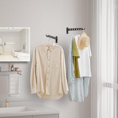 JOOM Wall Mounted Drying Rack, Foldable Clothes Hanger Rack for Laundry Room, Space Saving Wall Mount Clothes Rack, Aluminum Coat Hanger Holder for Closet, Bathroom, White