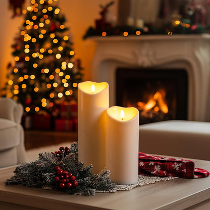 Homemory Dripping Wax Flameless Candles, Battery Operated Candles with Remote Control and Timers, LED Pillar Candles, Electric Fake Candles, 3" x 6", Set of 2