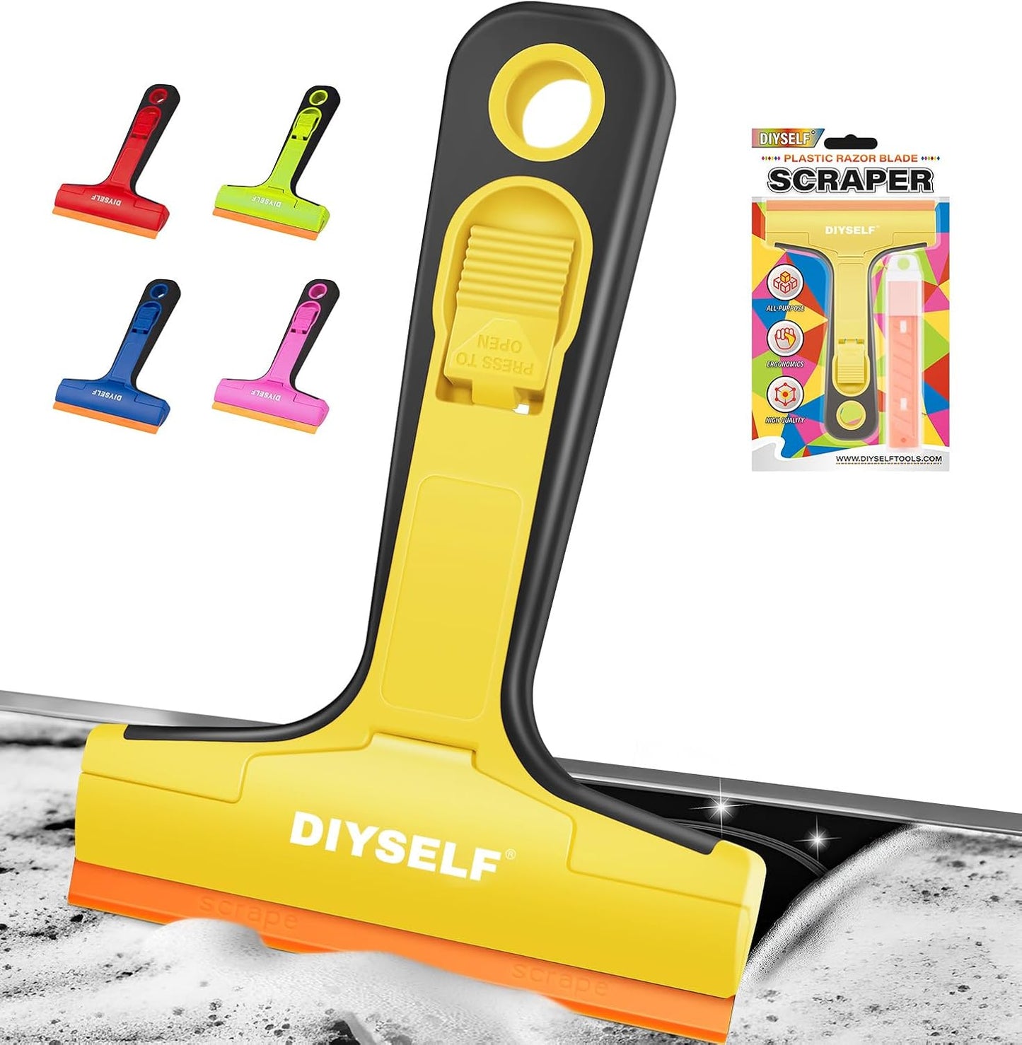 DIYSELF Razor Blade Scraper, 1 Pack Scraper Tool with 10pcs 4-Inch Blades, Razor Scraper for Cleaning Glass, Window, Stove Top, Oven, Kitchen, Cooktop, Shower Door, Sticky Residue, Tile, Wallpaper