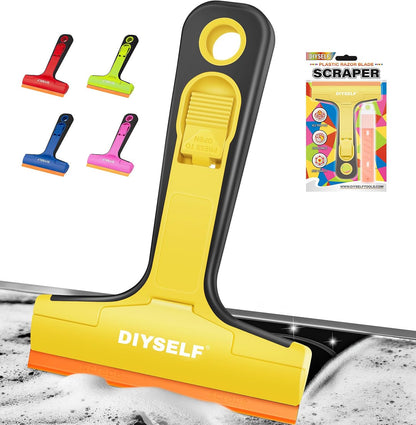 DIYSELF Razor Blade Scraper, 1 Pack Scraper Tool with 10pcs 4-Inch Blades, Razor Scraper for Cleaning Glass, Window, Stove Top, Oven, Kitchen, Cooktop, Shower Door, Sticky Residue, Tile, Wallpaper