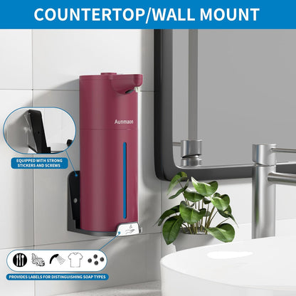 Aunmaon Automatic Soap Dispenser Touchless, Hands-Free, Multi Adjustable Volume, Long Battery Life, Compatible with Thick & Thin Dish/Hand Soap for Bathroom and Kitchen, Easy for Toddlers, Black