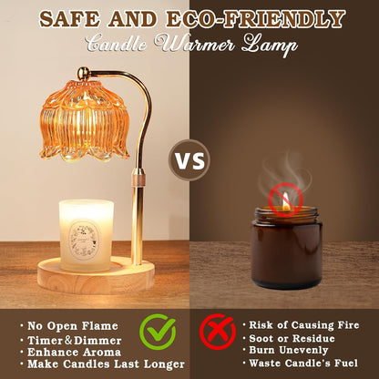 Funistree Flower Candle Warmer Lamp with Timer, Dimmable Candle Lamp Warmer, Christmas Birthday Gifts for Women Mom Her, Housewarming Home Decor, Lotus Wax Warmer for Yankee Candles - Lily Amber
