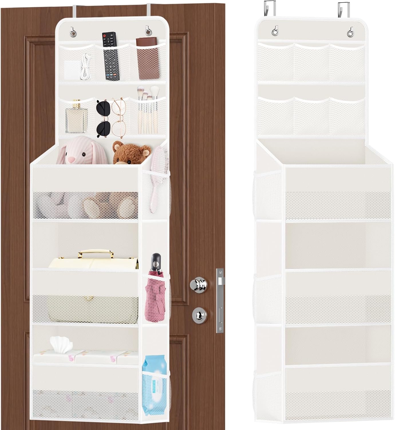 SpaceHacks 5-Tier Over the Door Organizer with Mesh Pockets, Baby Nursery Storage for Closet, Bathroom and Bedroom, Adjustable Hanging Closet Organizer for Cosmetics, Books and Essentials (Dark Grey)