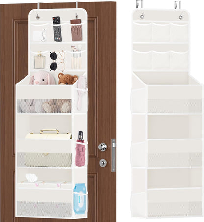 SpaceHacks 5-Tier Over the Door Organizer with Mesh Pockets, Baby Nursery Storage for Closet, Bathroom and Bedroom, Adjustable Hanging Closet Organizer for Cosmetics, Books and Essentials (Dark Grey)