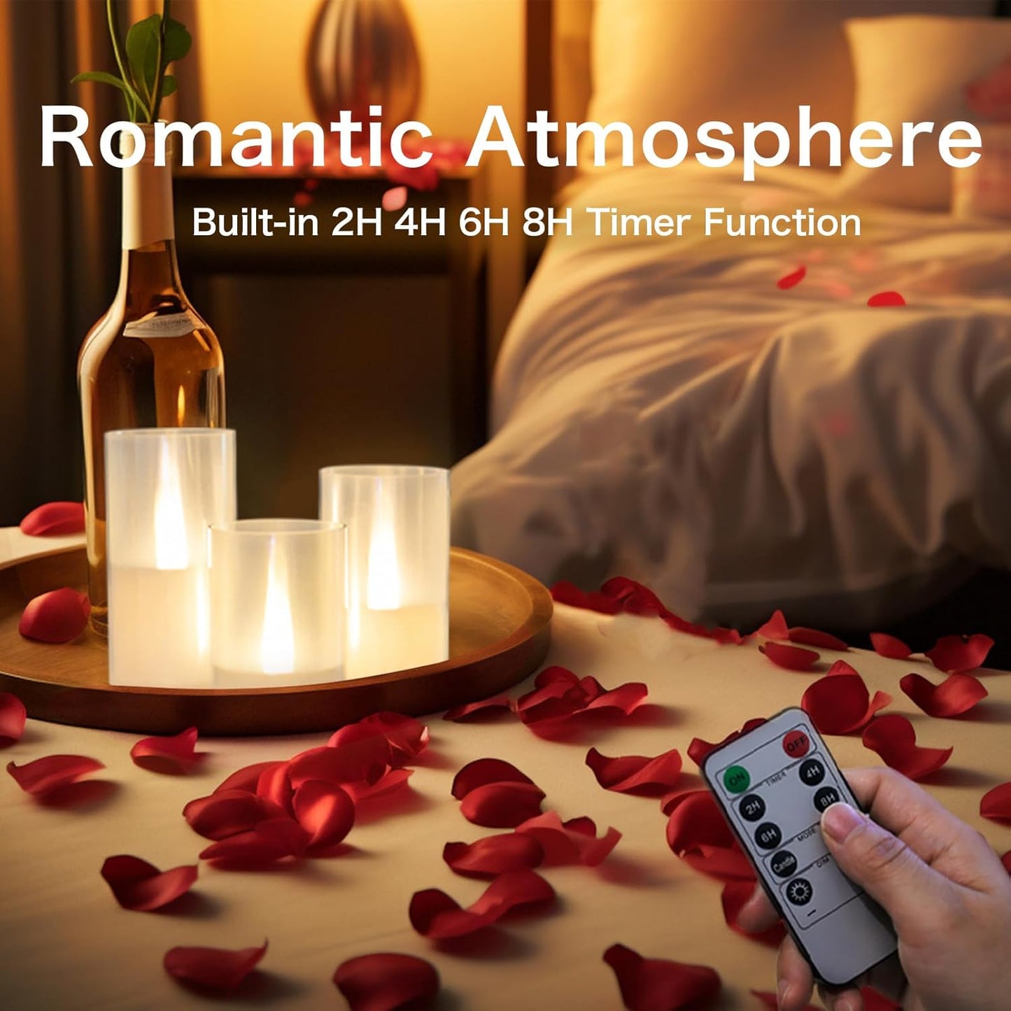 LANKER Flameless Candles with Remote Control and Timer, Battery Operated LED Pillar Candles, Romantic Light, Set of 3 (Warm White)