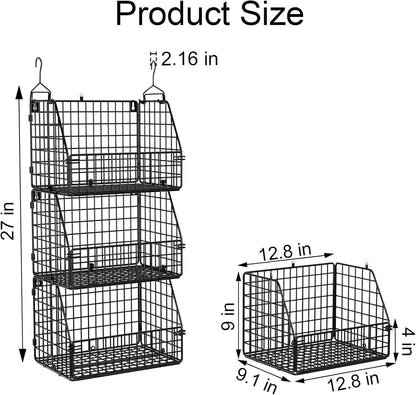 PUPPYCUTE Larger & Deeper Hanging Storage Basket, Closet Organizers and Storage, Hanging Shelves Wire Baskets for Clothing Sweaters Purse Handbags Shoes Black 3 Tier