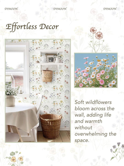 Dimoon 17.3''x78.7'' Vintage Peel and Stick Wallpaper Boho Beige Neutral Contact Paper White Floral Bird Wallpaper Removable Botanical Renter Friendly Modern Wall Paper Bedroom Bathroom Vinyl Roll