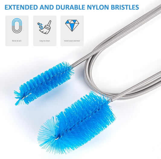 Flexible Drain Brush，75 Inch Long Straw Cleaner Brush and 3 Pcs of 8 inch Straw Brush，Nylon Cleaner Double Ended Elastic Hose Pipe(Blue)
