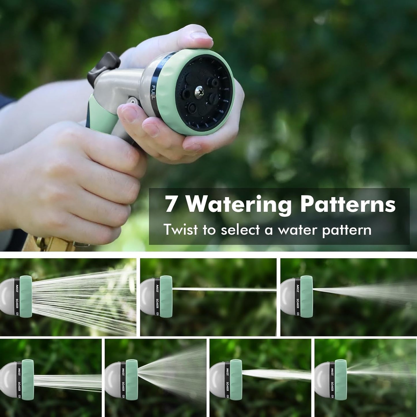 RESTMO Garden Hose Nozzle, Heavy Duty Metal Water Hose Nozzle with 7 Adjustable Spray Patterns, High Pressure Hand Sprayer with Flow Control for Watering Plants & Lawns, Washing Cars & Pets
