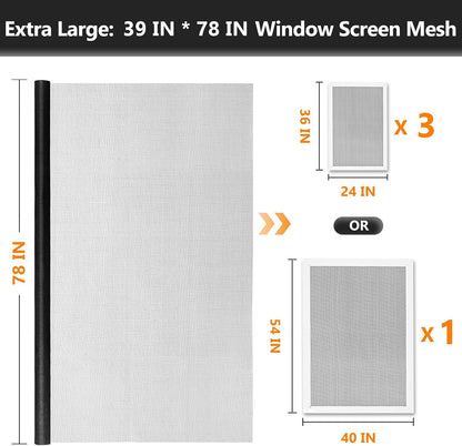 Secopad Window Screen Repair Kit, 39" x 78" Screen Door Mesh Replacement Kit, Durable Fiberglass Roll with Tools for Windows Doors Patio and Porch Replacement, Black