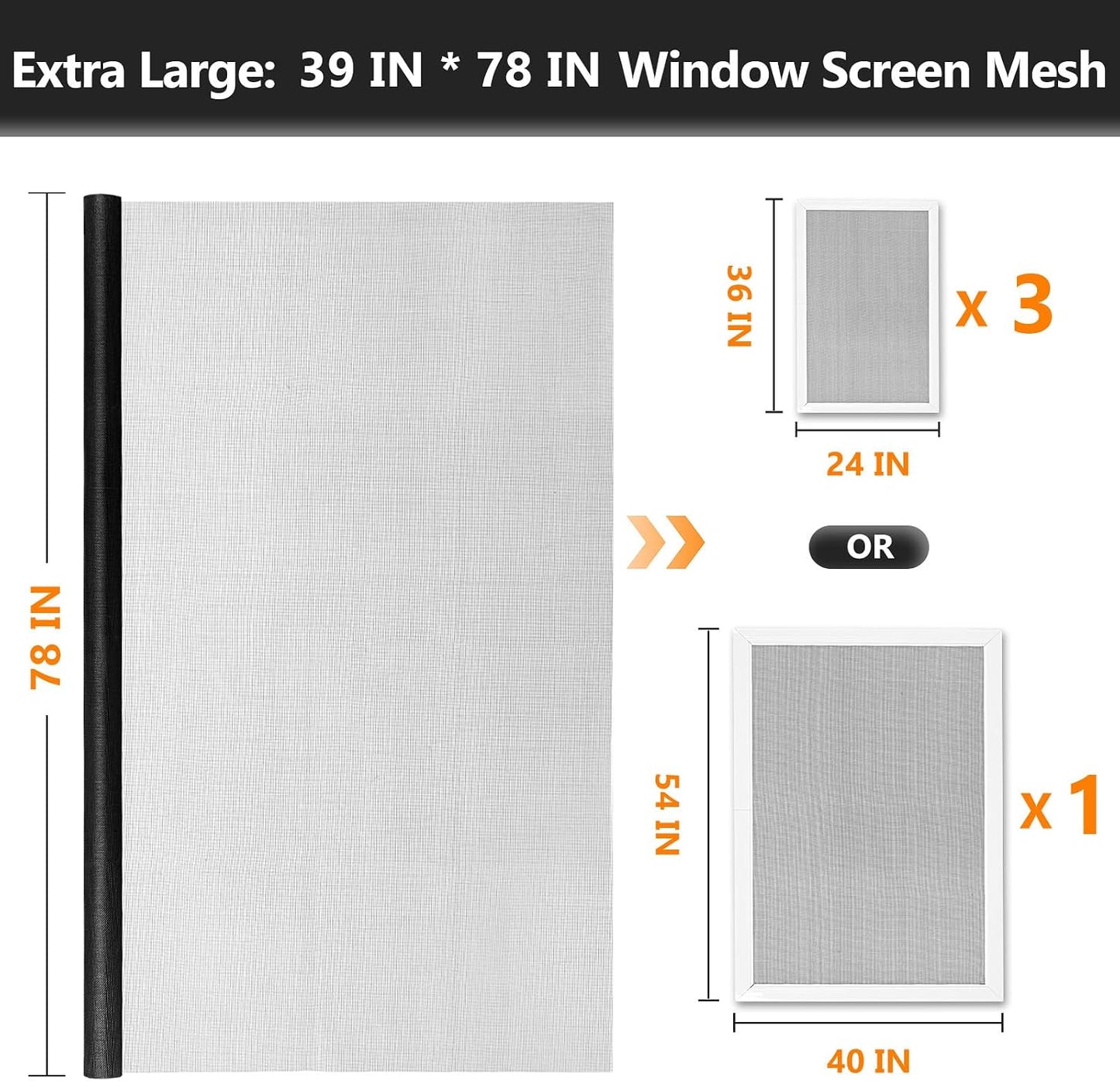 Secopad Window Screen Door Repair Kit, 48" x 177" Screen Door Mesh Replacement Kit, Durable Fiberglass Mesh Roll with Tools for Windows Doors Patio and Porch Replacement, Black