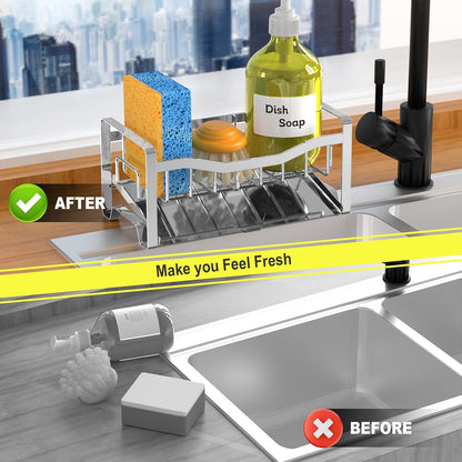 Maifan Stainless Steel Kitchen Sink Caddy Organizer with Auto Drain Tray, Sponge Holder for Countertop Storage