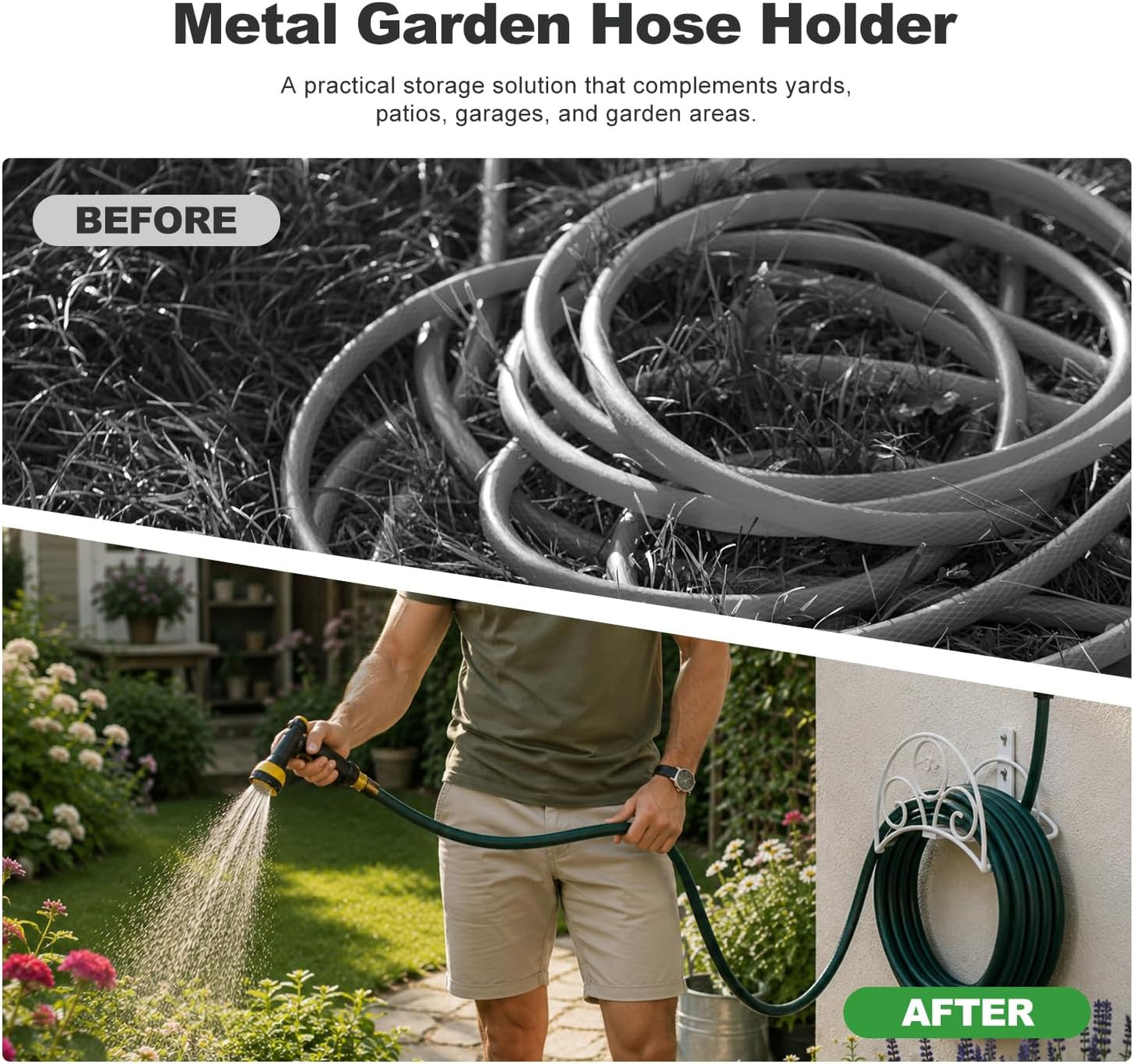 Metal Garden Hose Holder Wall Mounted Water White Hose Holder for Water Hose Extension Cords
