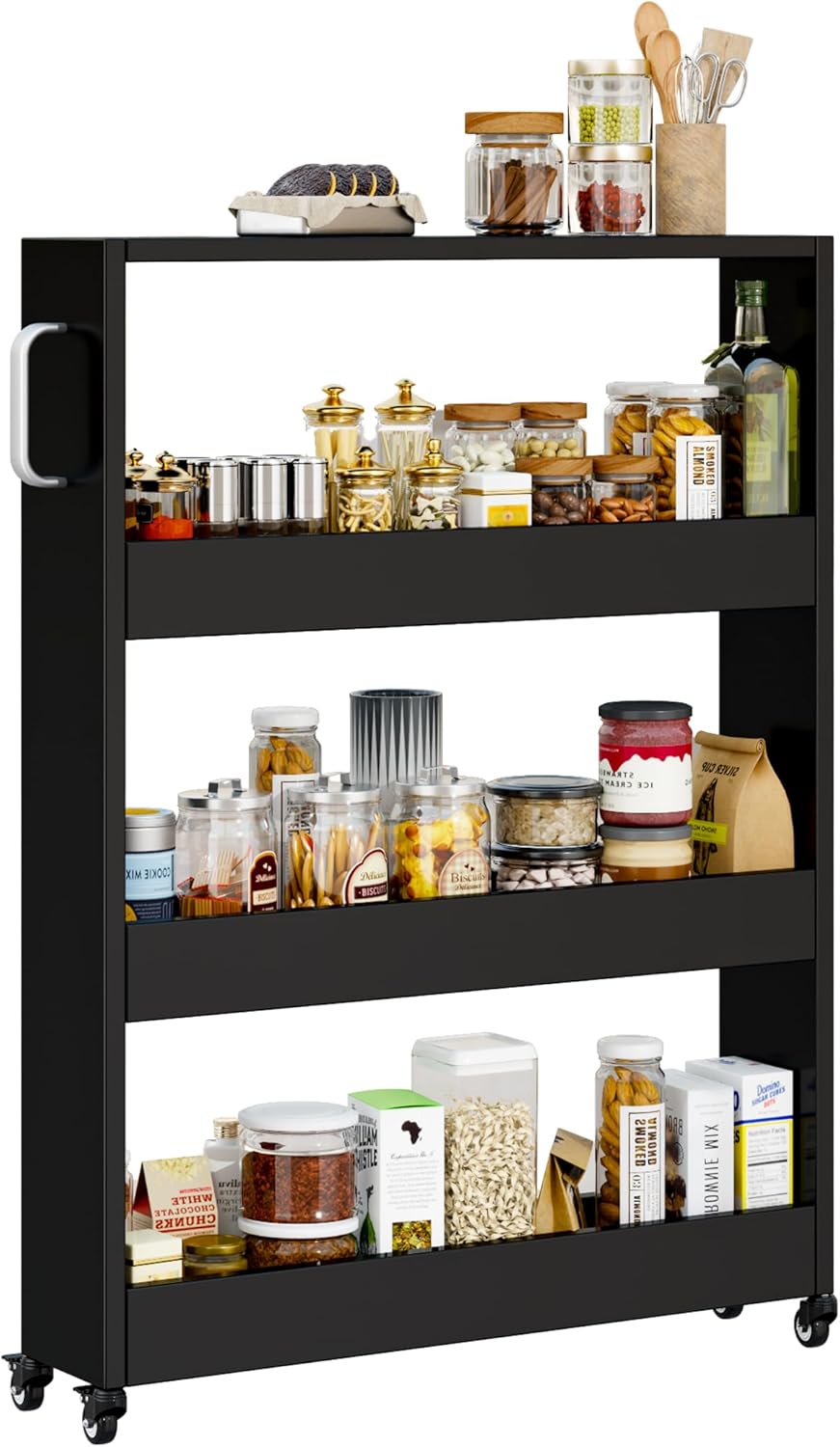 Slim Storage Cart, Lightweight 6 Tier Metal Rolling Utility Kitchen Cart on Wheels, Mobile Storage Shelving Unit Organizer for Bathroom Laundry Office Narrow Places (White, 6" D)
