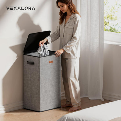 185L Laundry Hamper 3 Section, Laundry Hamper with Lid, Dirty Clothes Hamper with 3 Removable Washing Bags, Extra Large Laundry Basket Organizer for Bedroom, Laundry Room, Dorm - Black