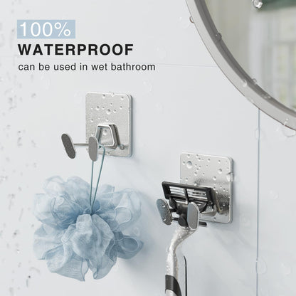 susswiff Shower Hooks for Inside Shower - Extra Sticky Stainless, Razor Holder Accessories, Wall Mounted Self-Adhesive Double Hooks for Razor, Loofah, Towel, Shaver, Coat, Key, Silver 6 Pack