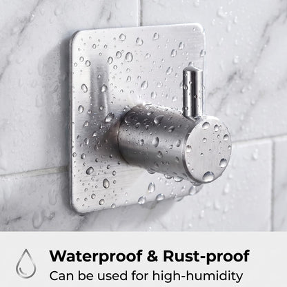 Fotosnow Adhesive Towel Hooks 15lbs Heavy Duty Wall Hooks Waterproof Stainless Steel Hanger for Hanging Coat, Hat, Towel Robe Hook Rack Wall Mount- Bathroom and Bedroom 4-Packs