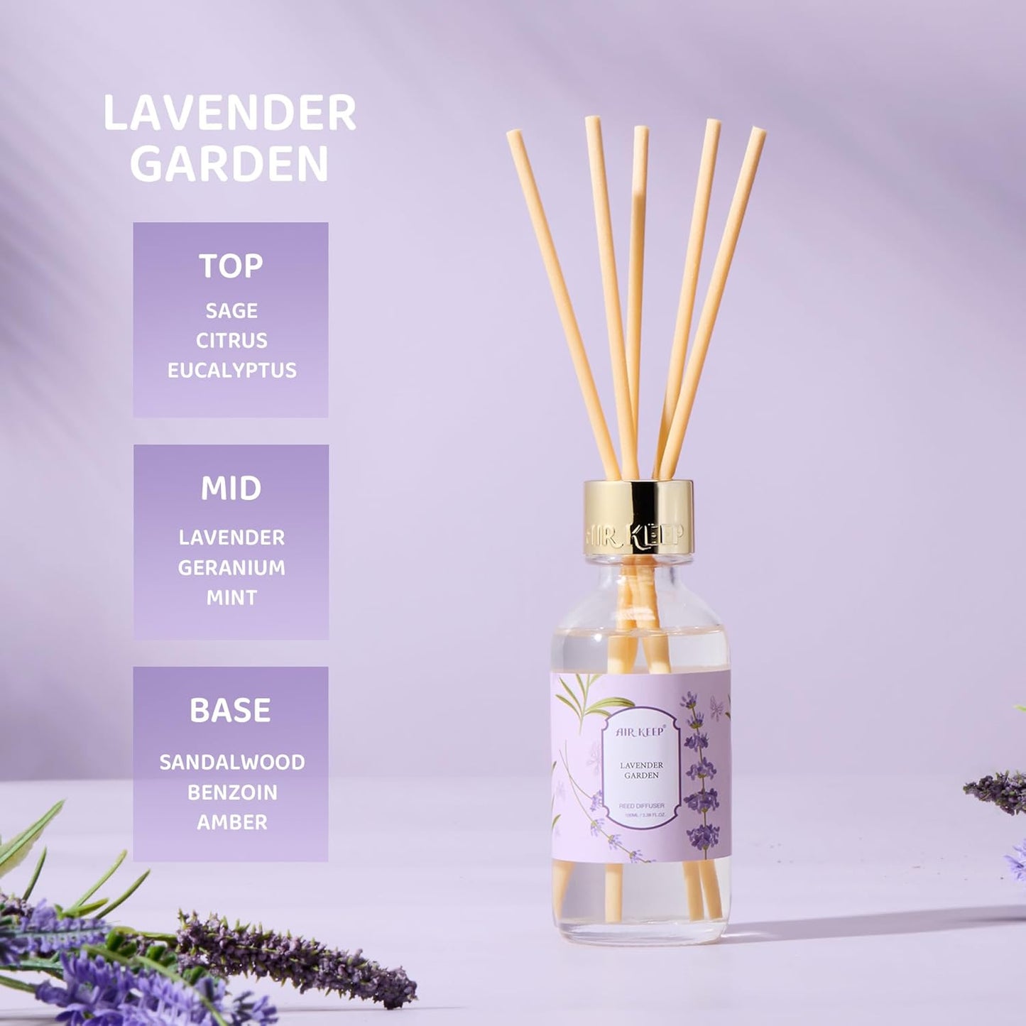 Airkeep Reed Diffuser Oil Set with Reed Sticks,Vanilla Aromatherapy Oil Scent Diffuser for Home Office Bathroom Decoration Perfume and Gifts 3.38 oz/100ml