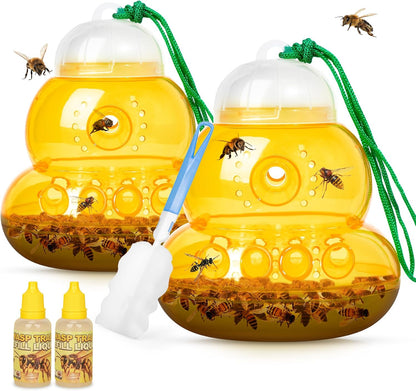 2 Pack Reusable Wasp Traps Outdoor Hanging with Baits | Bee Traps for Outside with Bait Attractant Refills Yellow Jacket Trap Carpenter Hornet Trap Wasp Catcher for Outdoor